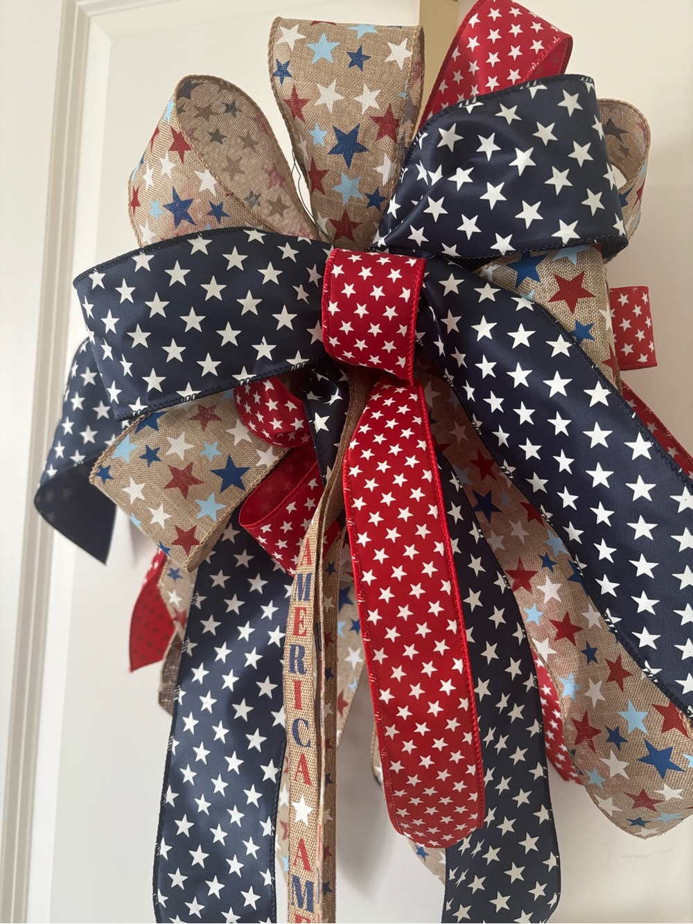 Americana Patriotic Bow, Mailbox Star Wreath DIY Accent 250 Birthday Final Sale